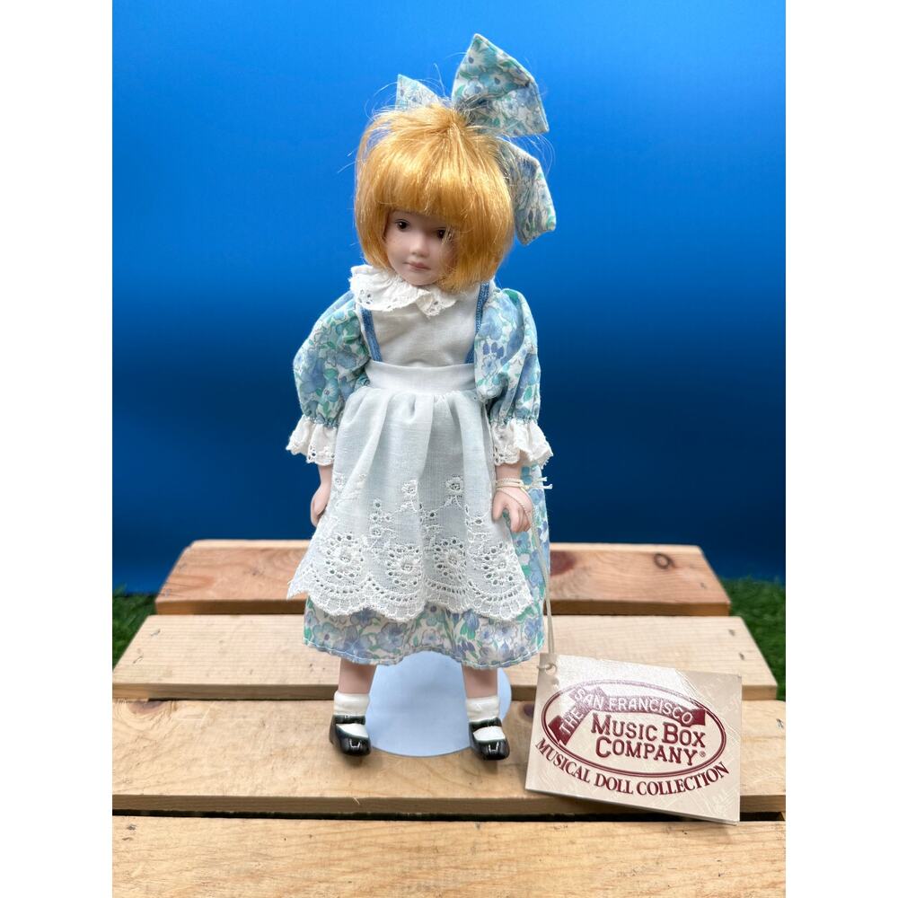 San Francisco Music Box Company Porcelain Musical Doll - Blue Floral Dress